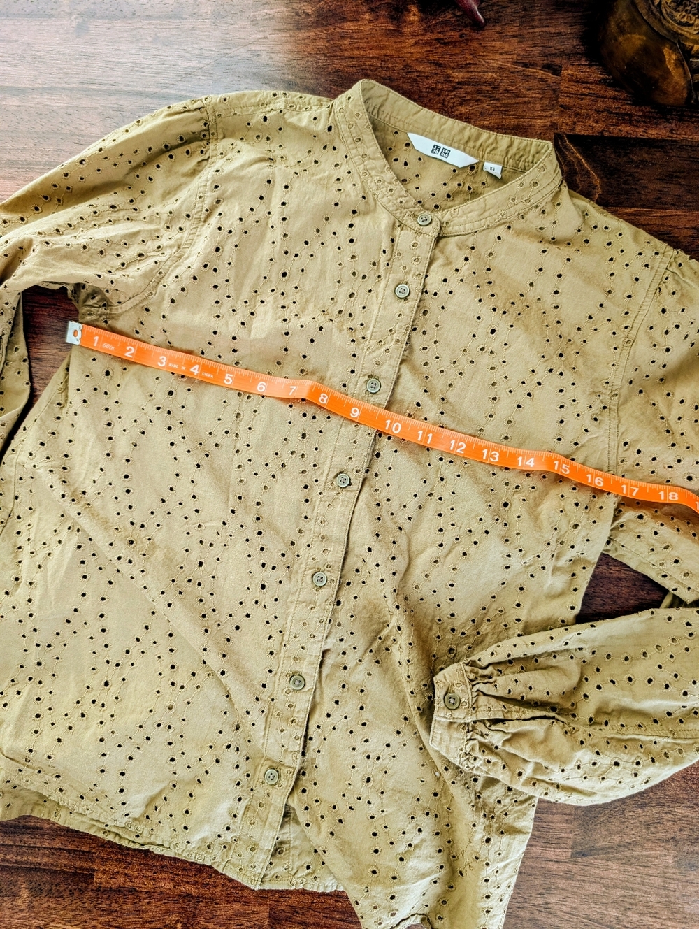 Uniqlo Olive Eyelet Cotton Button Front Top